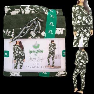 Honeydew Womens Size XL 2-Piece Super Soft Pajama Set Olive Floral